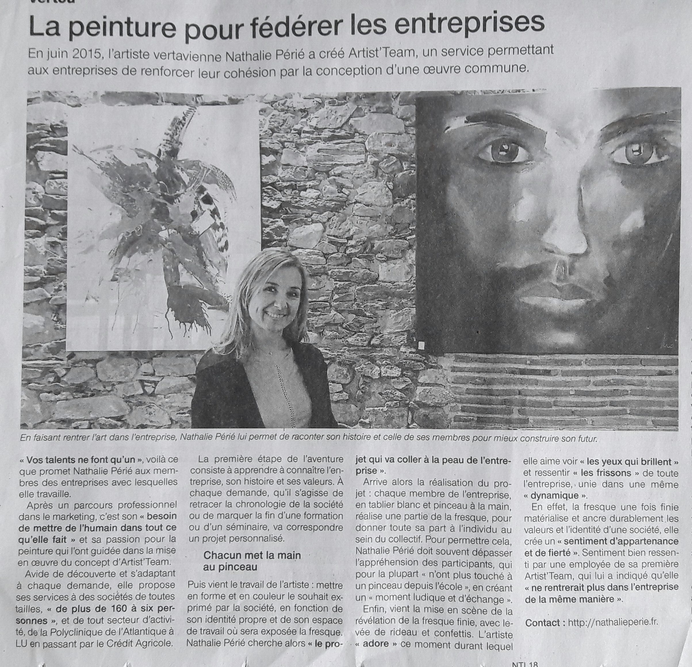Presse : Des tableaux personnalisés avec Nathalie Perié (article Ouest France 04/2018